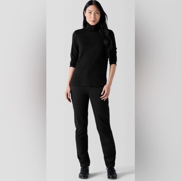 Eileen Fisher Sheer Knit Turtleneck Top in Black Size XXS - Picture 2 of 4